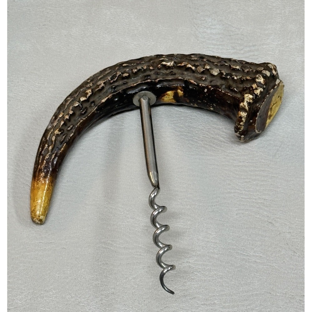 Antique Large Stag Antler Horn Corkscrew, Vintage